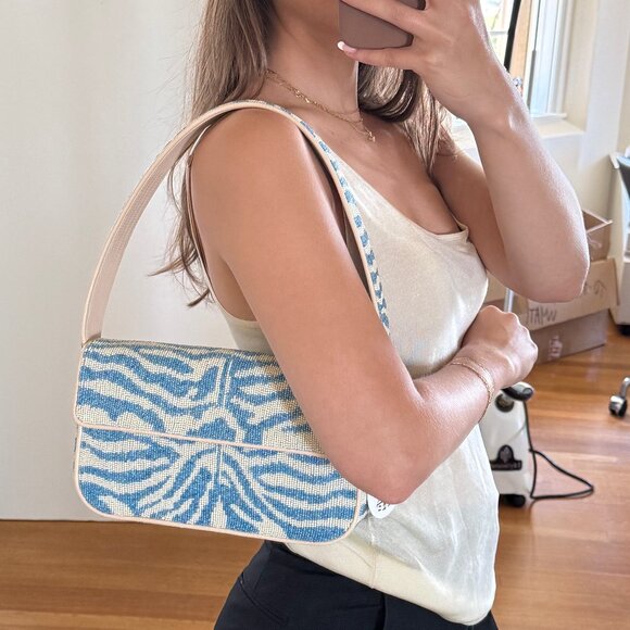 STAUD Handbags - Staud Beaded Tommy Bag - Blue Zebra
